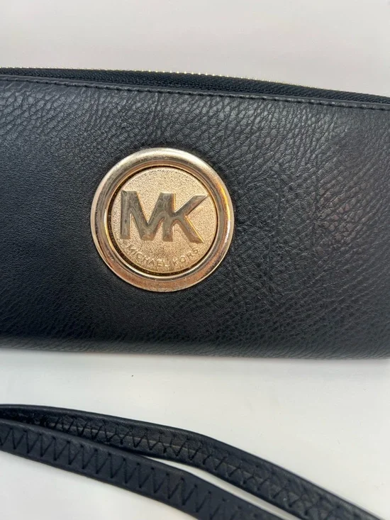 Michael Kors Fulton Continental Black Leather Zip Around Large Wallet Wristlet - Picture 2 of 7